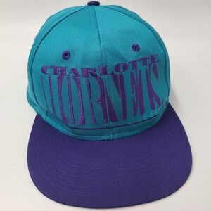 Vintage Charlotte Hornets Hat Snapback Logo 7 Blue‎ Purple 90s NBA Casual Wear